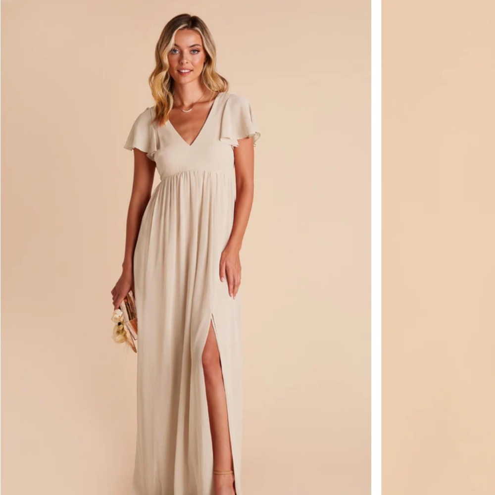 Birdy Grey Tan Maxi Dress V-Neck Flutter Sleeves